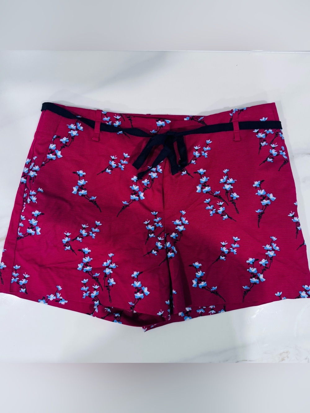 LOFT Fuchsia Floral Tie-Waist Shorts